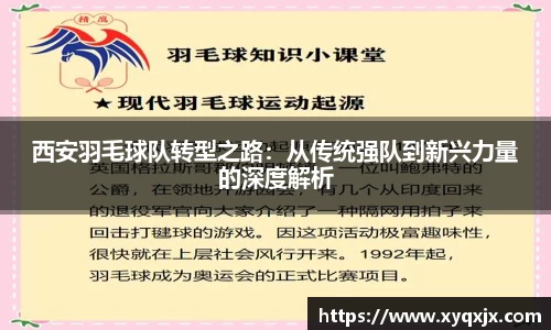 西安羽毛球队转型之路：从传统强队到新兴力量的深度解析